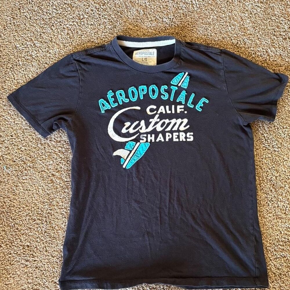 Aeropostale Men's Black and Navy T-shirt